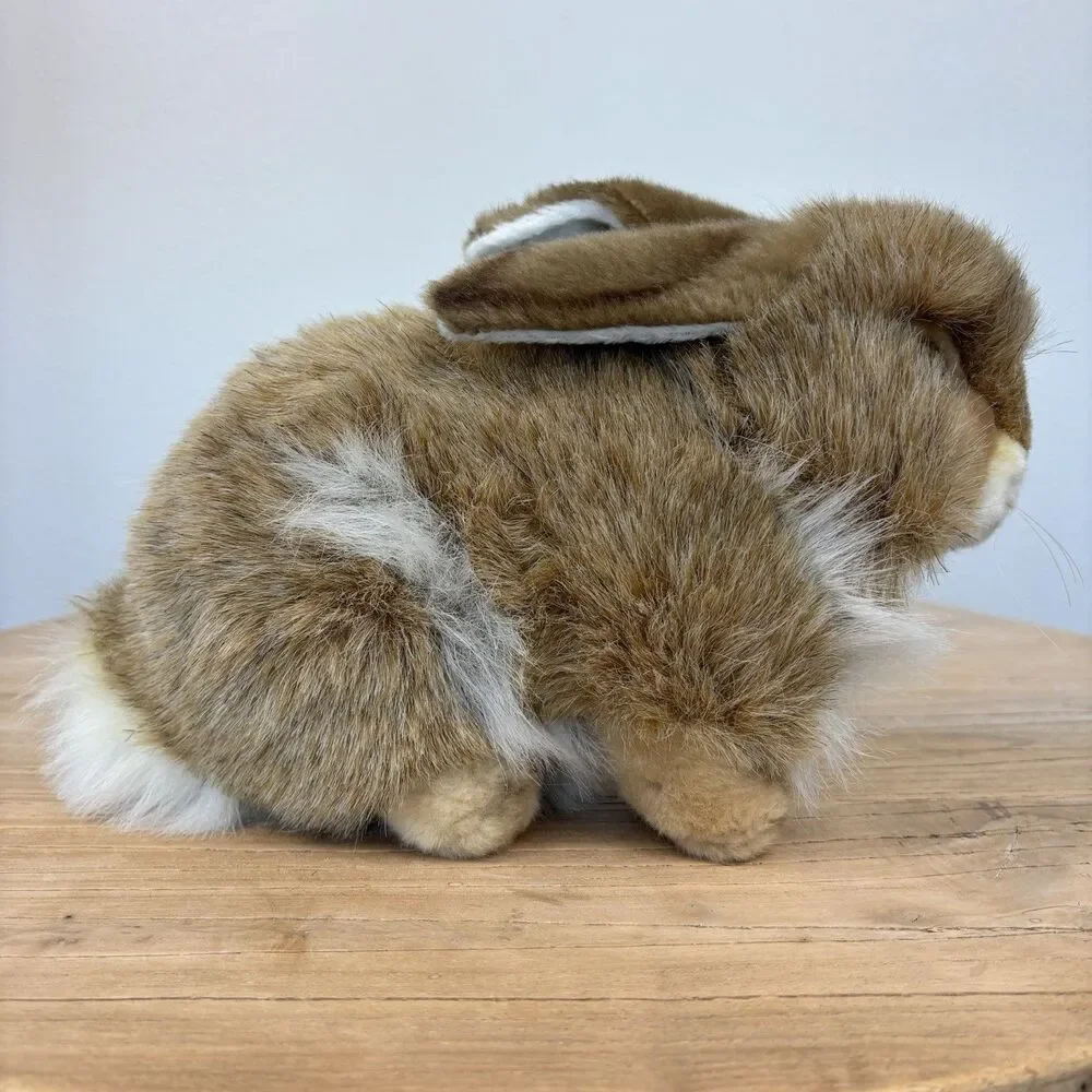 HANSA Rabbit Plush Handcrafted Realistic Bunny 9” Woodland Toy Soft Brown White